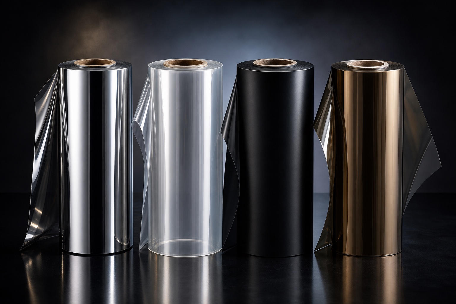 Expansteel PET film grades — metallized, transparent, blackout and heat-insulation rolls